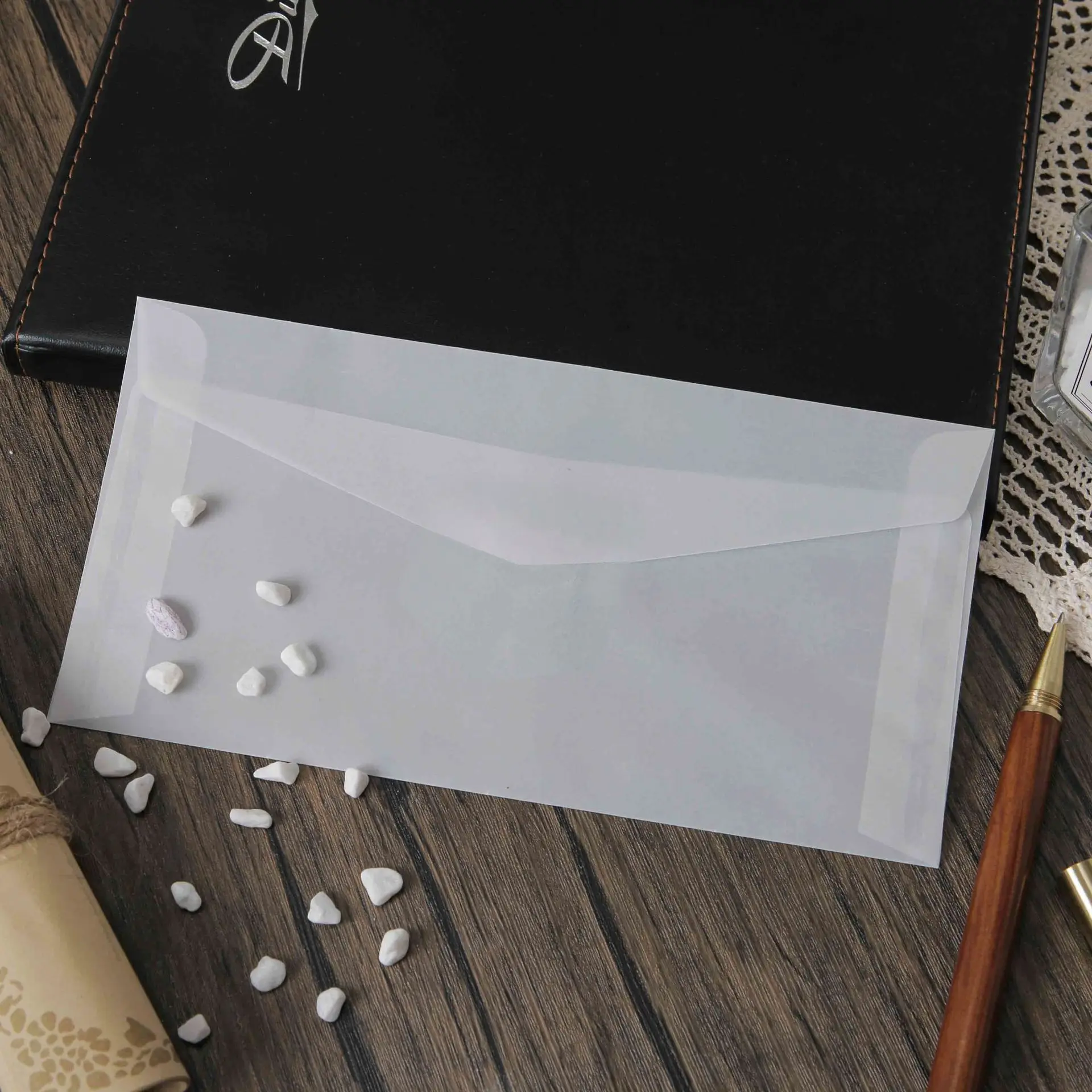 Wholesale Custom Gold Stamping Logo Wedding Invitation Letter Tracing Glassine Paper Gift Envelope Transparent Envelope