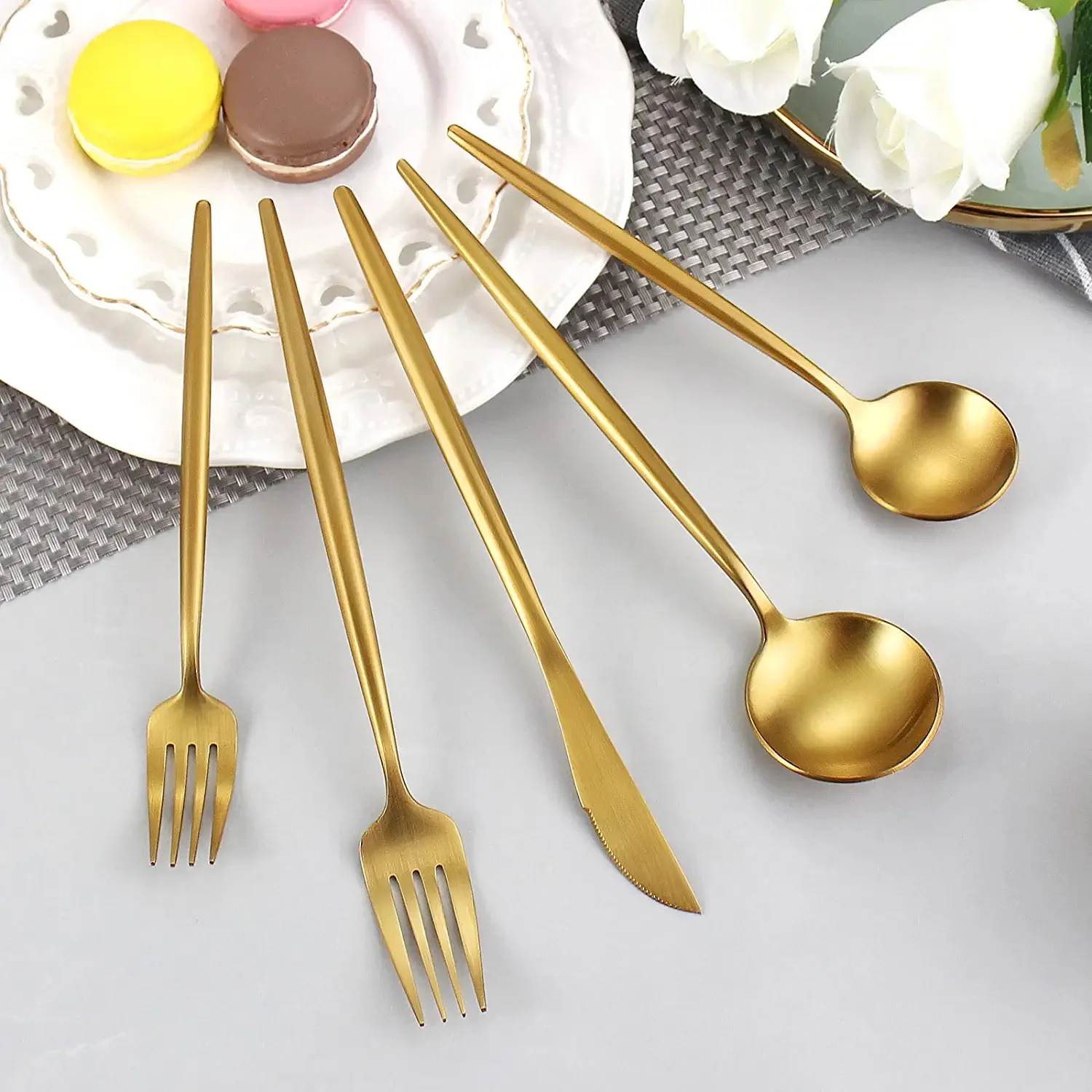 Wholesale Dishwasher Safe Hotel Golden Spoons Fork Knife Restaurant Modern Matte Gold Silverware Stainless Steel