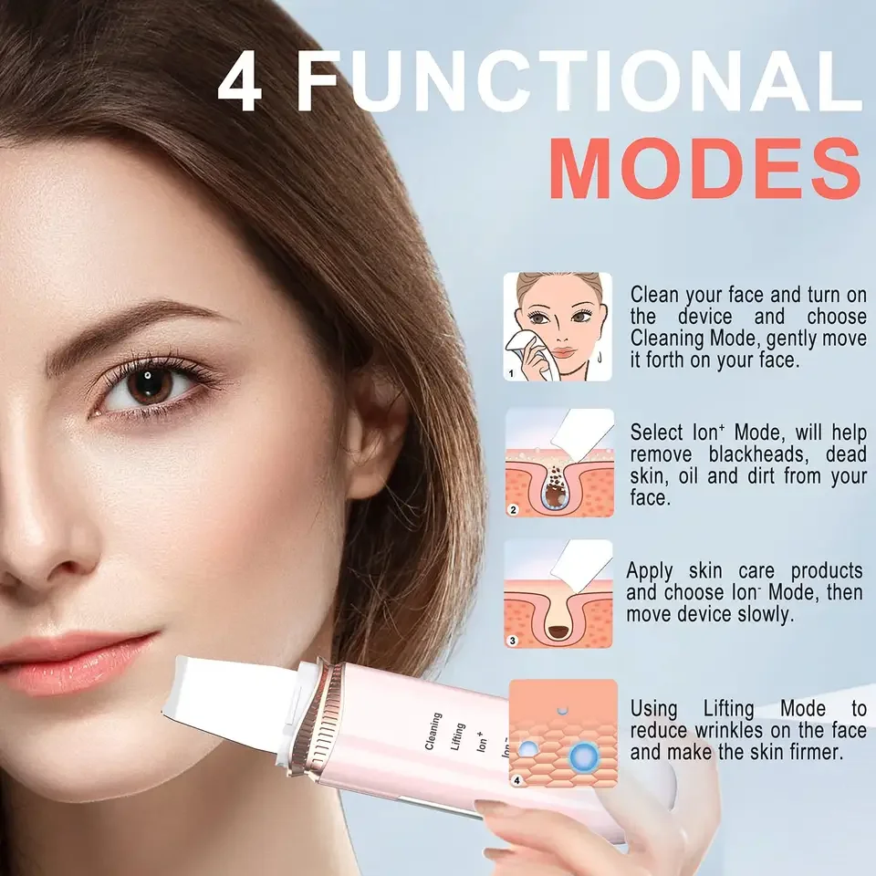 Ultrasonic Pore Deep Cleansing Skin Scrubber Home Face Lifting Portable Peeling Ionic Face Spatula