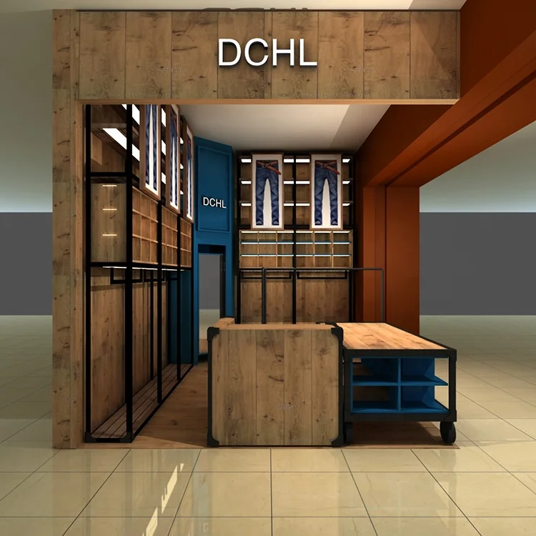 Clothing Kiosk Design and Making Whole Store Showcase Display Producing Garment Shop Furniture Clothes Rack Store Design 5 Sets