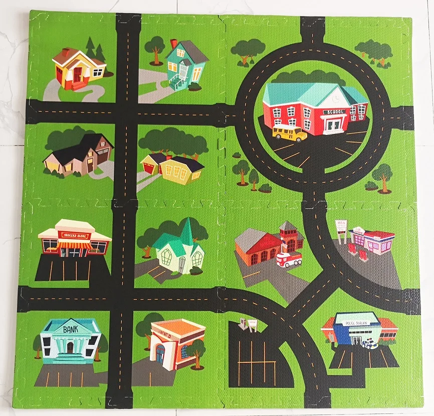 2022 new High Quality Educational Game Traffic City Town Road Car Kids Developing Play Interlock EVA Foam Tile Mat for Children
