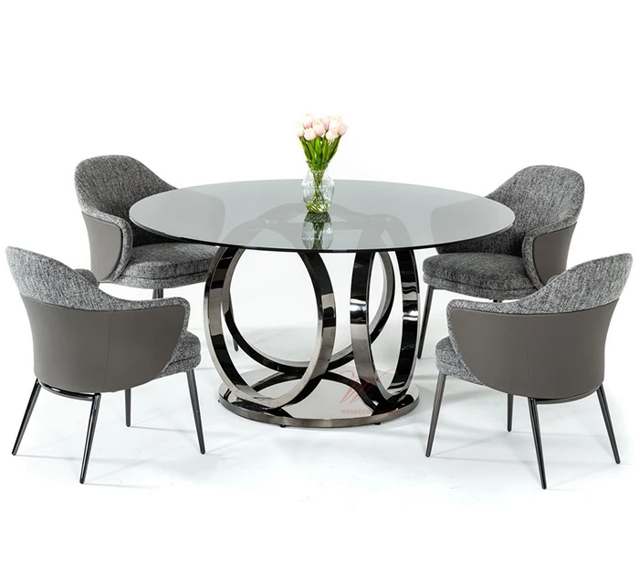 
Event wedding furniture stainless steel round dining table and chairs dining set 