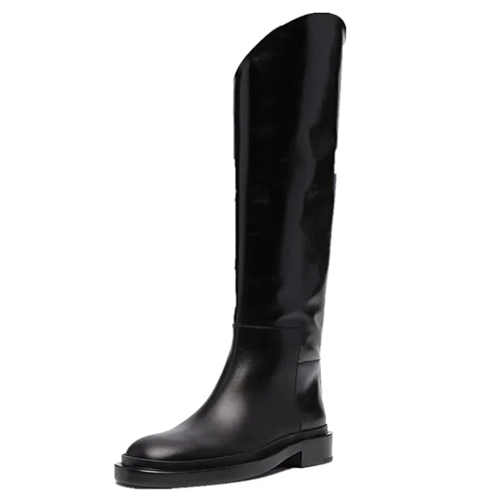 Winter Women Knight Boots Round Toe Flat Heel Shoes Booty Short Slip-on Genuine Leather Boots 2021