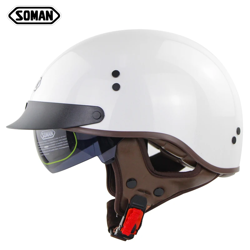 SOMAN OEM vintage motorcycle helmet half face with inner len retro capacete moto DOT SM202
