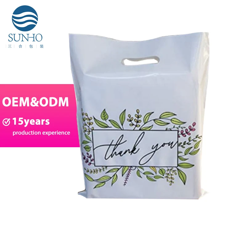 Customized Biodegradable Luxury Printable Shopping Cloth Storage Bags Organizer HDPE Packaging Die Cut Handle Carry Plastic Bag