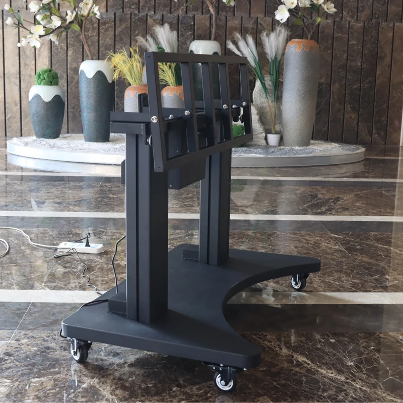 New Design 65-98 inch tv mobile cart big stand swivel 90 degrees electric lifting and flipping tv floor bracket for conference