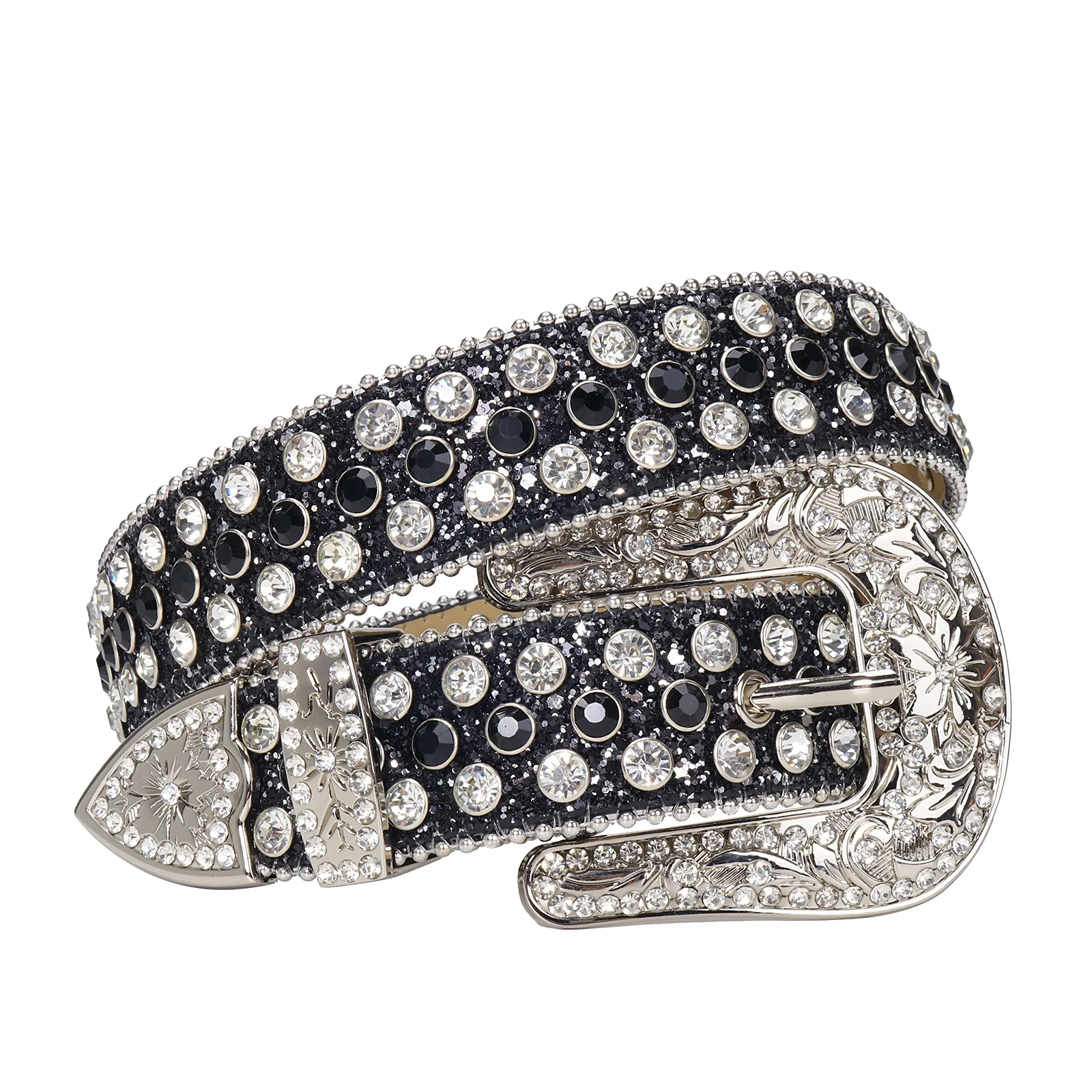 Western Bling Bling BB Cinturon De Diamante Designer Cowboy Customized Logo Floral Buckle Rhinestone Belts For Men Wholesale