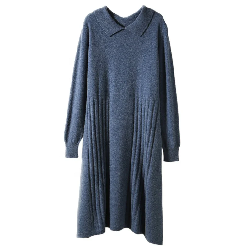 Autumn winter cashmere slim fit woolen knitted bottomed long dress