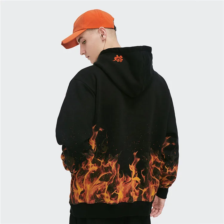 Custom Logo Hoodie High Street Casual Flame Printed Hoodie Men