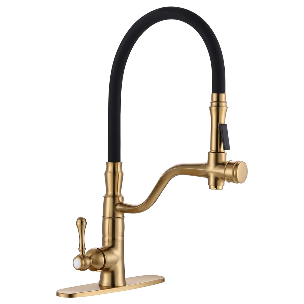 Brass Golden Kitchen Faucet Pull Down Sprayer Nozzle Hot Cold Water Mixer Tap Single Handle Kitchen Sink Taps