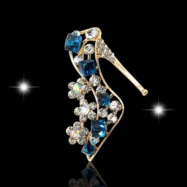 New Europe and America crystal pin high heels brooches silk scarf with diamond collar needle brooch women