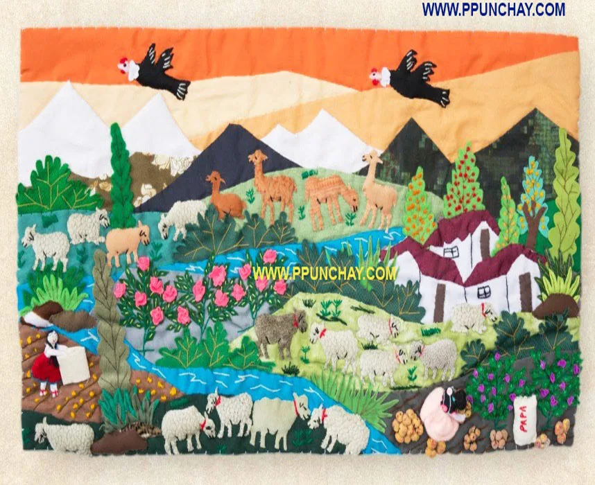 Arpillera лоскутный гобелен Ppunchay / Andean шерстяной Настенный декор