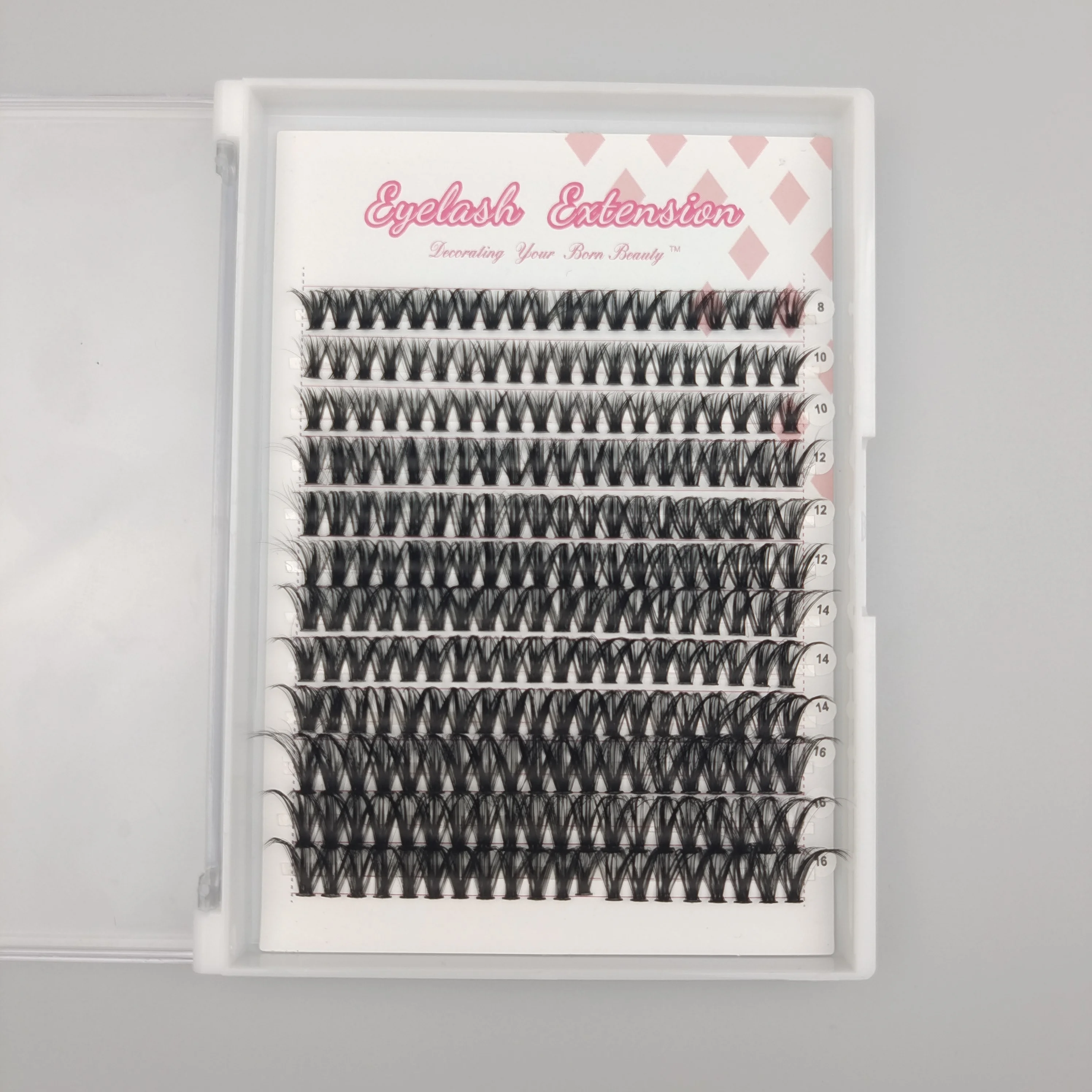 Hot melt 120pcs/box 10 row Big Tray D Curl 14-16mm Mixed Segmented Lash Extensions Lash Clusters With Bond And Sealant Kits