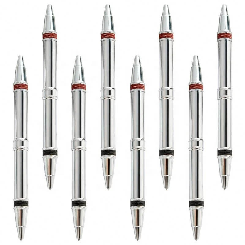 2020 New Design Promotional Simple Double Side Ball Pen with Highlighter sliver ballpoint pen with custom logo