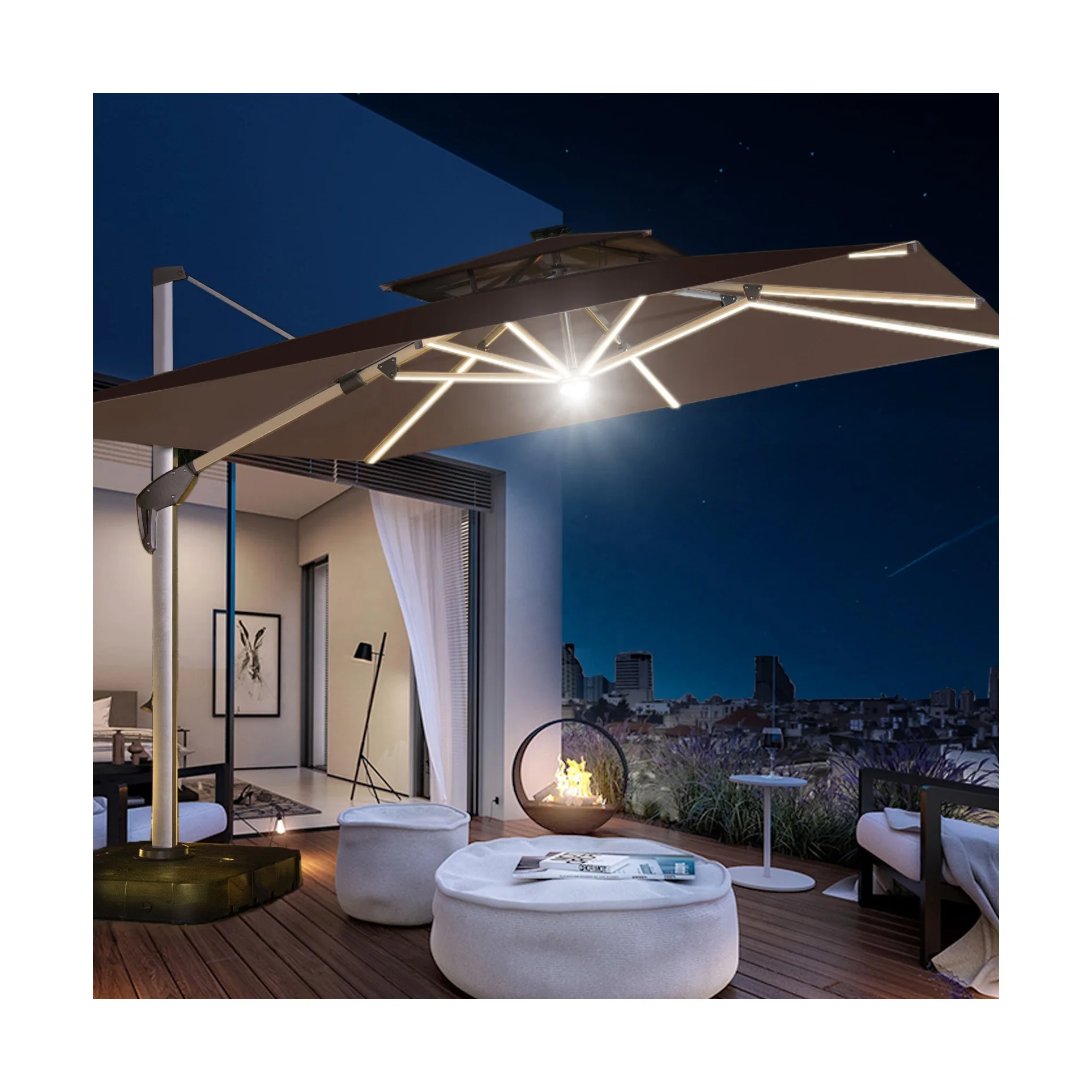 Garden Furniture Solar LED light patio umbrella  solar powered supply umbrella with LED for outdoor