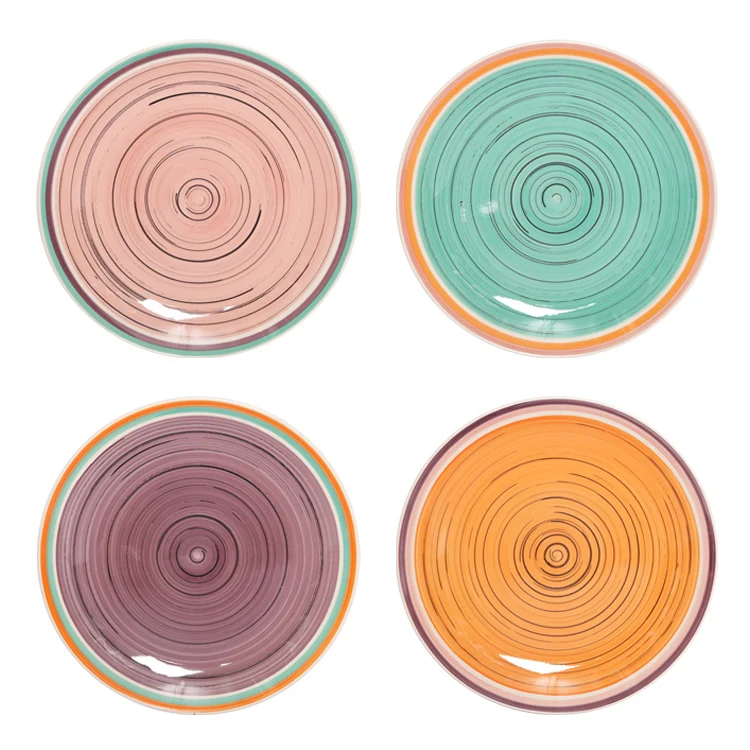 Best sales new design plate restaurant,colorful hand painted round ship Ceramic Restaurant Plate