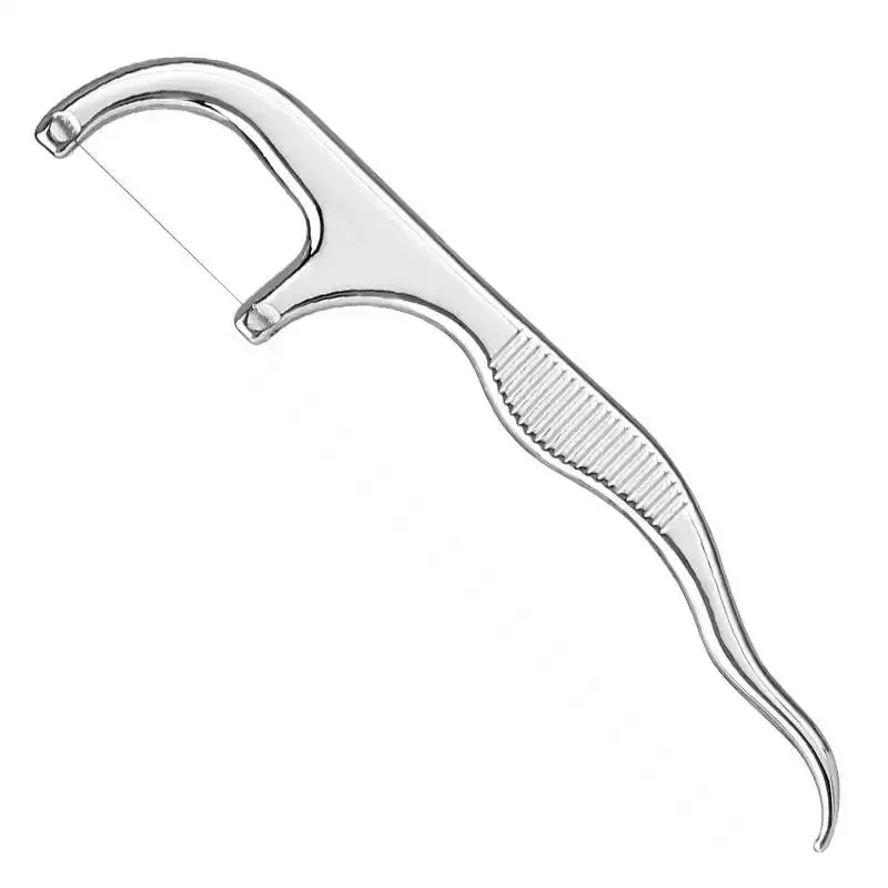 High Quality Stainless Steel Toothpick Dental Floss Reusable Flossing Holder Teeth Cleaning For Oral Teeth Cleaning Care