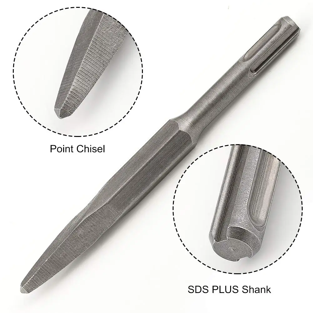 6 Pcs SDS Plus Rotary Hammer Drill Bit Sets with Point Chisel, Flat Chisel Tipped Masonry Bit Set for Brick Cement Stone