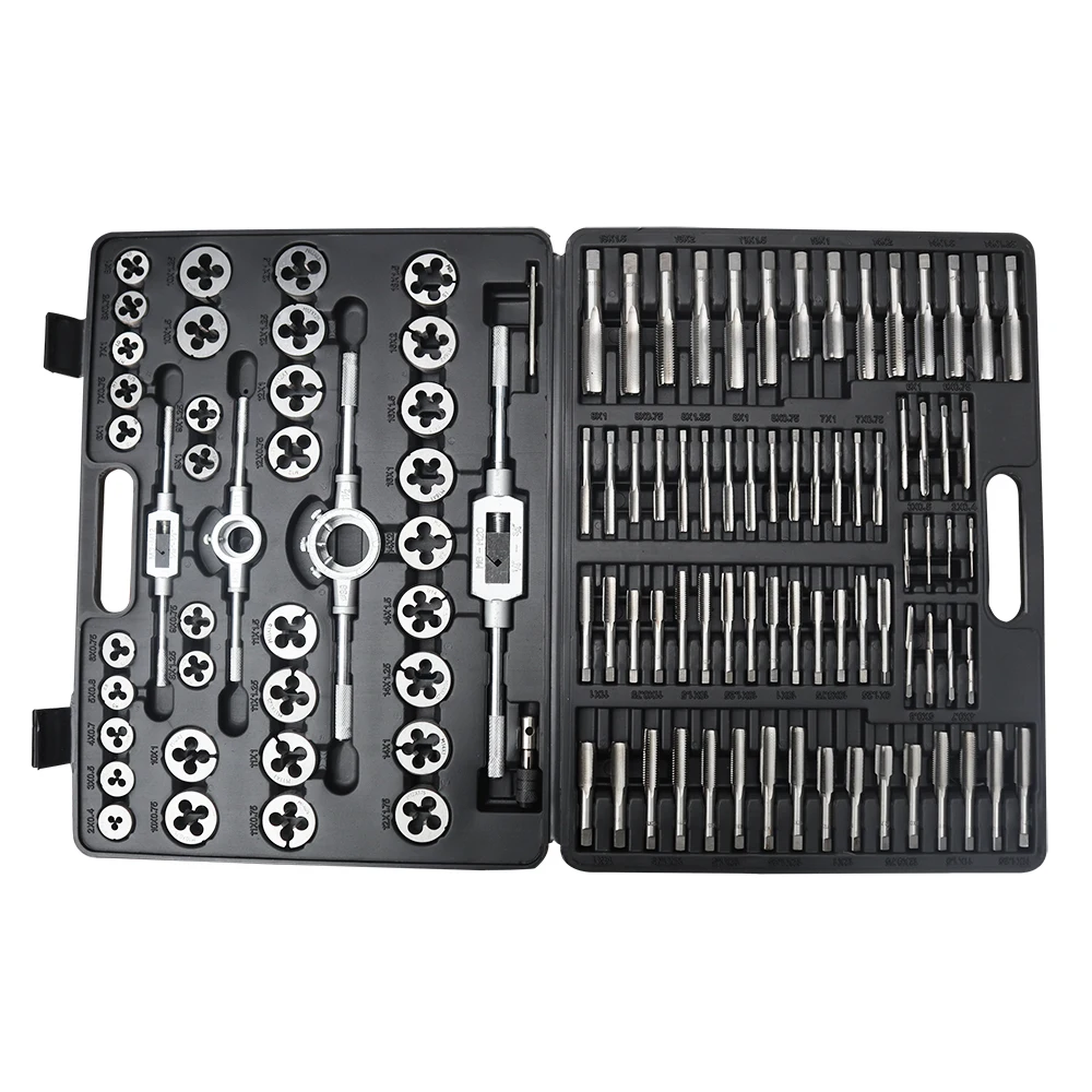110Pcs Alloy Steel Juego Machos Y Terrajas Hand Use Tap and Die Set for Steel Screw Thread Tapping and Cutting in Box