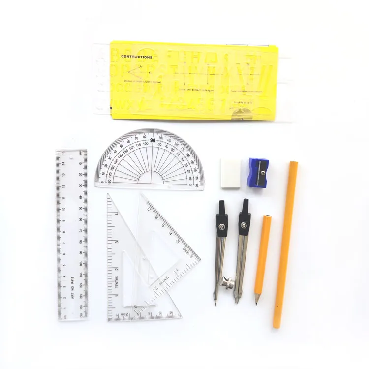 Cheap Price Mathematical Instruments Compass Divider Ruler Protractor Geometry Math Set for Drawing