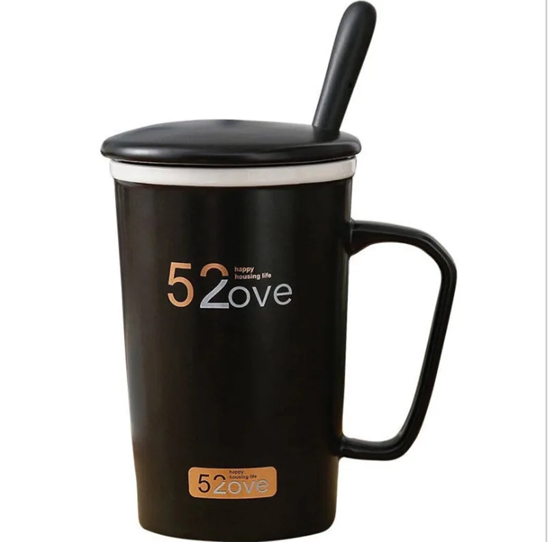 QIAN HU Valentine Lovers Couple Cups Ceramic Handmade Coffee Mug Set With Lid Spoon Custom Logo