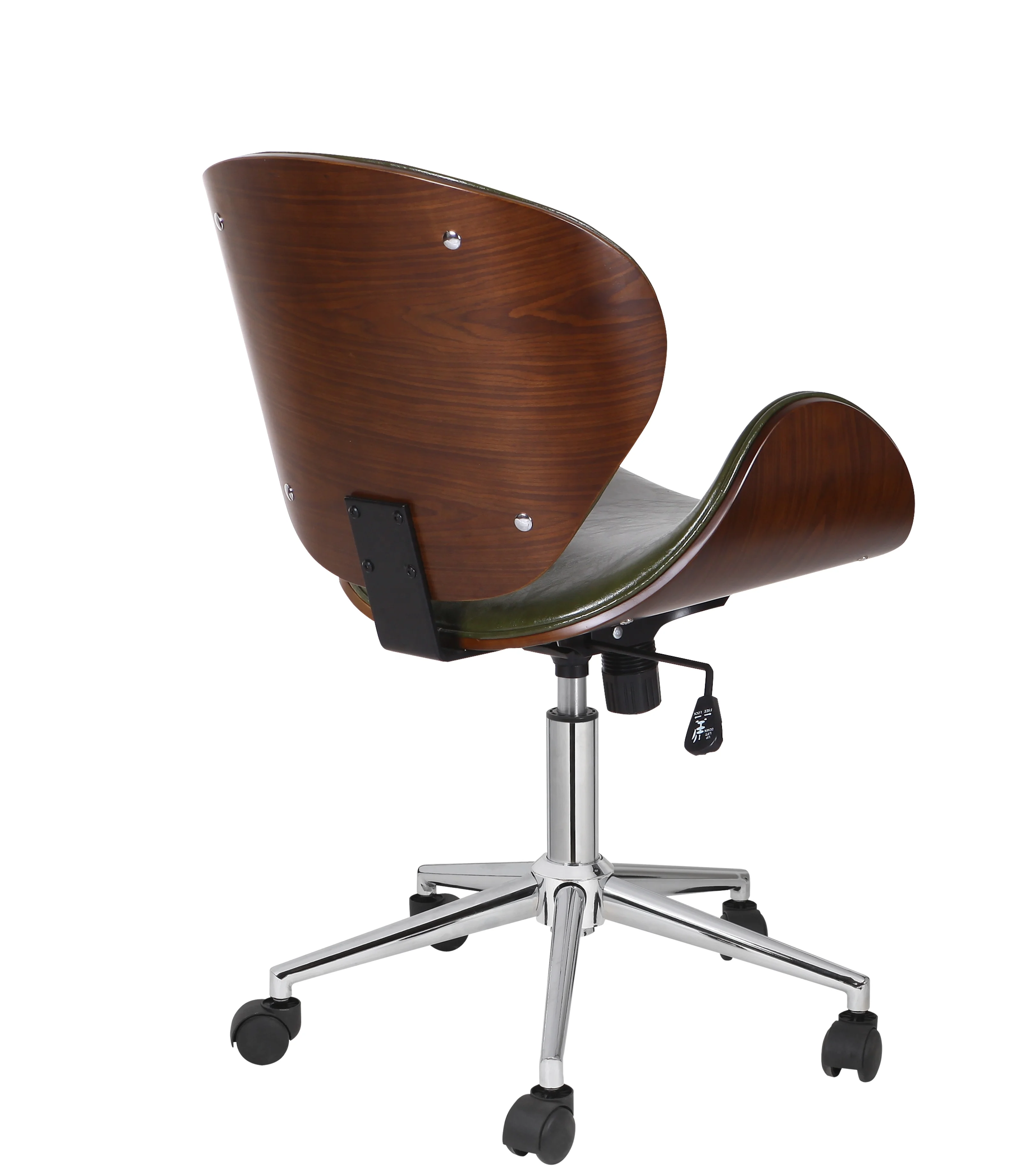 2021 Китай новый современный черный кожаный ореховая отделка деревянная рамка элегантный поворотный офисный стул хромированные ножки офисный производитель