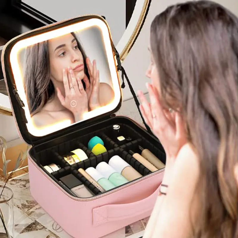 New LED makeup box large capacity portable makeup bag internet celebrity storage bag
