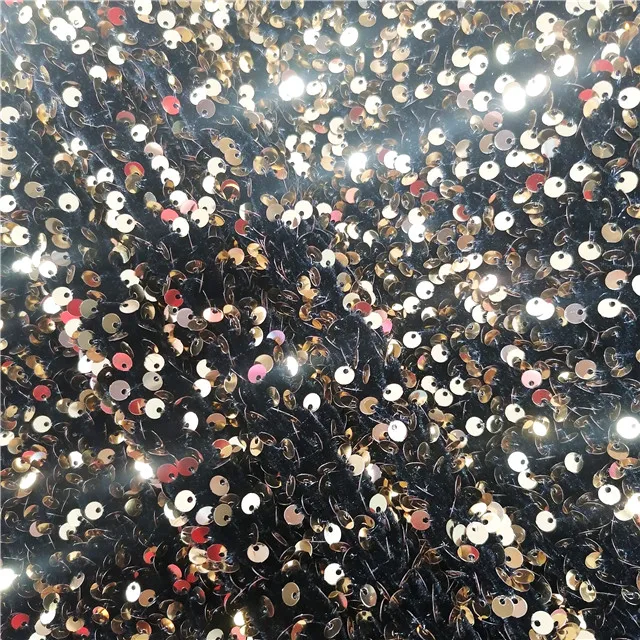 China manufacturer high grade luxury polyester spandex knitted italy black gold beaded embroidery velvet fabric for cloth