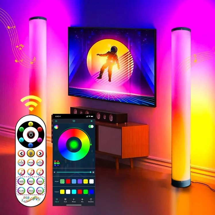 Dimmable RGB Smart Led Cylinder Floor Lamps Standing Remote / APP