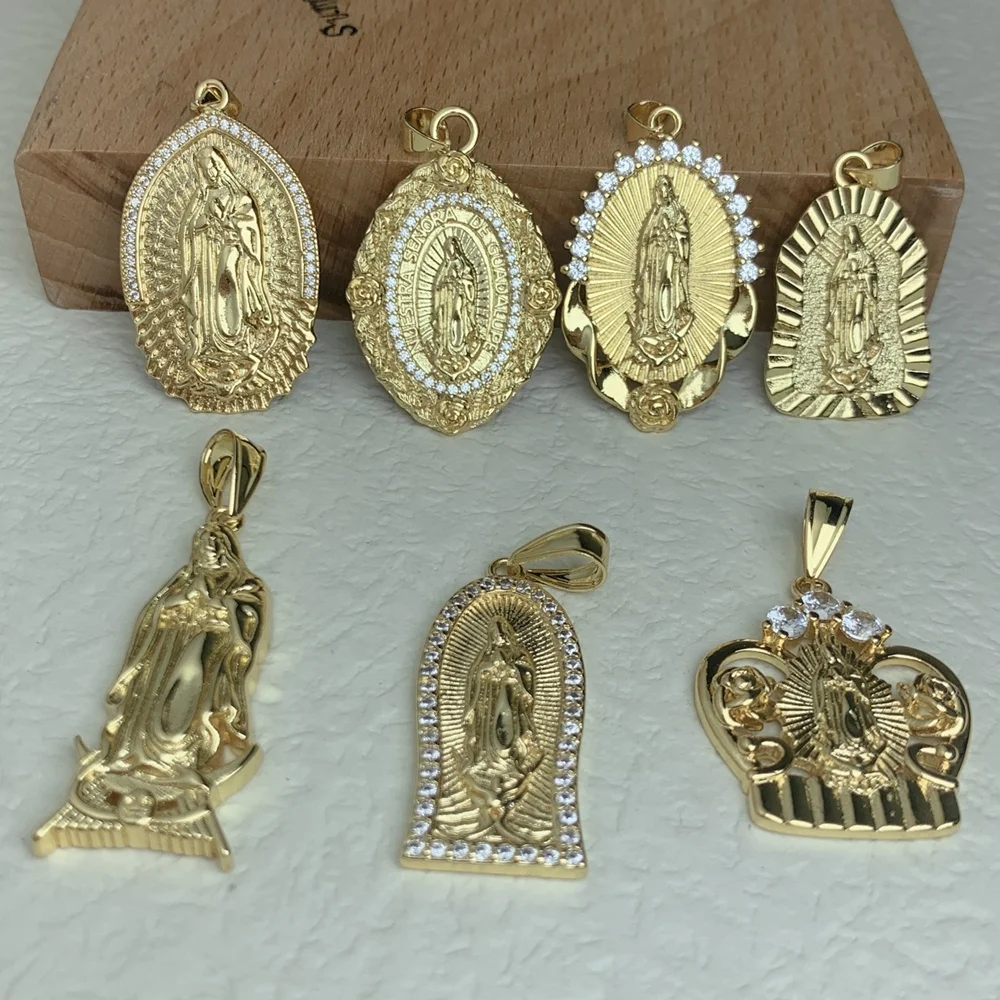 Wholesale Crystal Guadalupe Virgin Mary Pendants Charms For Jewelry Making Women Men Classic Religious Necklace Accessories