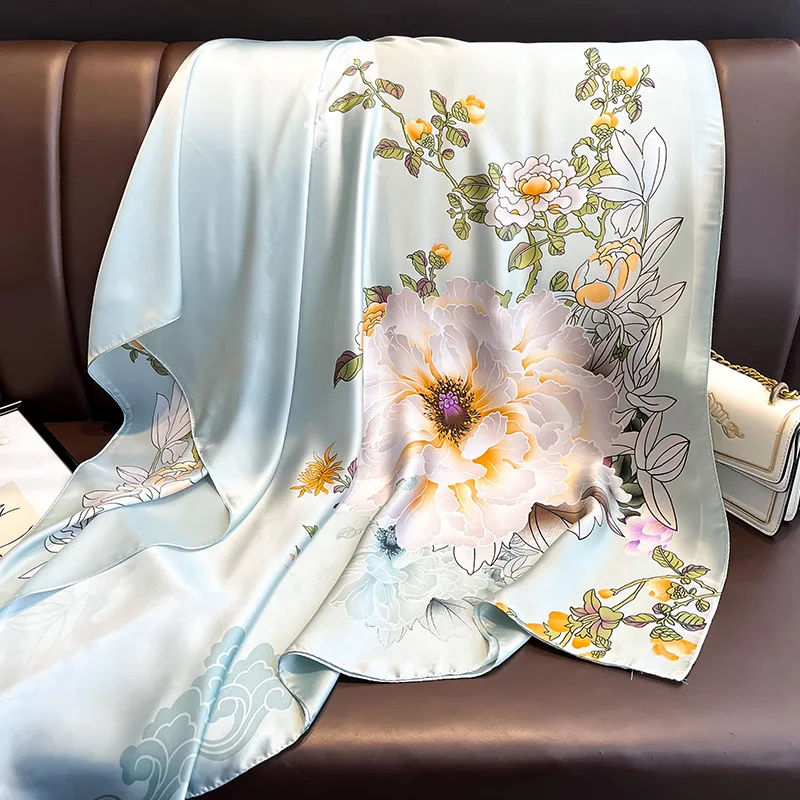 Floral Silk Scarf for Women Brand Designer Foulard Bandana Long Hijab Scarves Shawls Wraps Summer Scarves