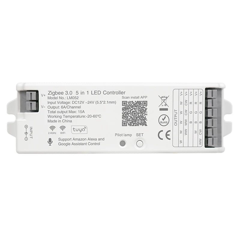 Tuya Smart Life Zigbee 3.0 5-in-1 DIM CCT RGBW RGBCCT LED RF Remote Control RGB Control Support 2.4ghz Zigbee 3.0,common Anode