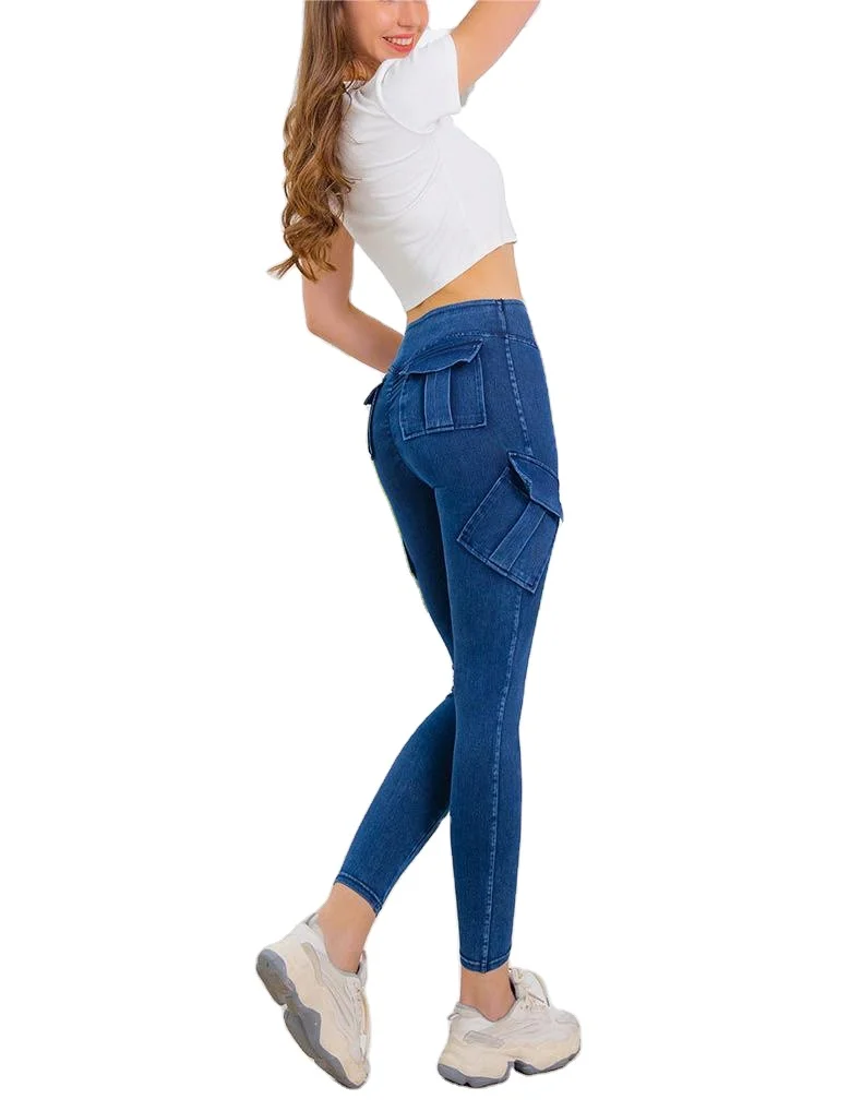 Hot Sale Women Skinny Cargo Pants Multi Pockets Super Stretch Casual Slim Jeans