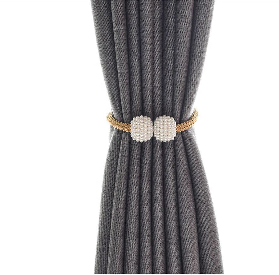 cheap window treatment telescopic stretchy pearl curtain fabric holders magnetic curtain tie back