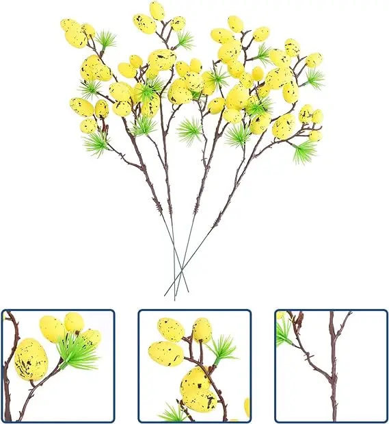 4 Spotted egg cut Foam Easter Egg decorative stick Fake bendable stick table decoration flower arrangement