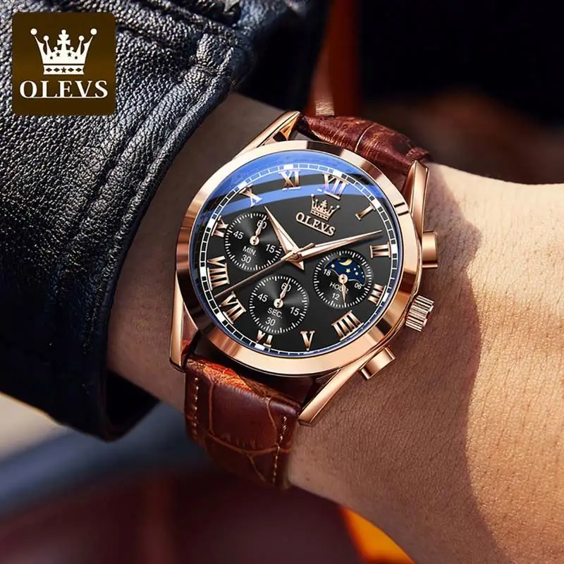 OLES 2871 Men Military Sport Wrist Watch Gold Quartz Steel Waterproof Dual Display Male Clock Watches Relogio Masculino