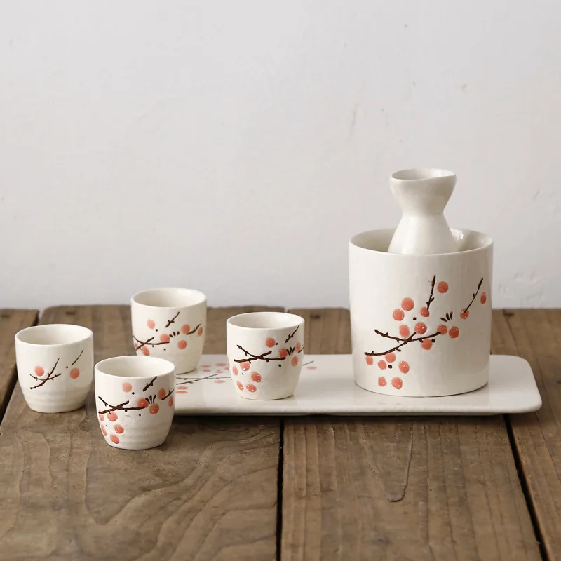 Wine glass jug set Japanese glass wine set Japanese hand-painted cherry blossom retro sake glass dispenser