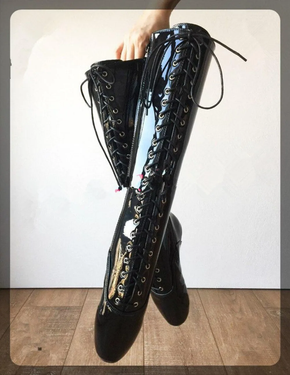 18Cm Bondage Footwear Ballet High Heel Mid Calf Boots Women Stilettos Lace Up Side Zippers Shoe Fetish BALLET Plus Siz Fashion