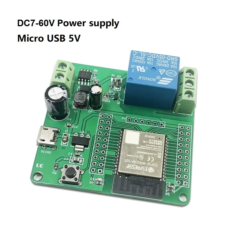 1 Channel ESP32 WIFI Bluetooth BLE Relay Module DC5-60V Power Supply ESP32-WROOM-32E Development Board I/O Port Full Pin