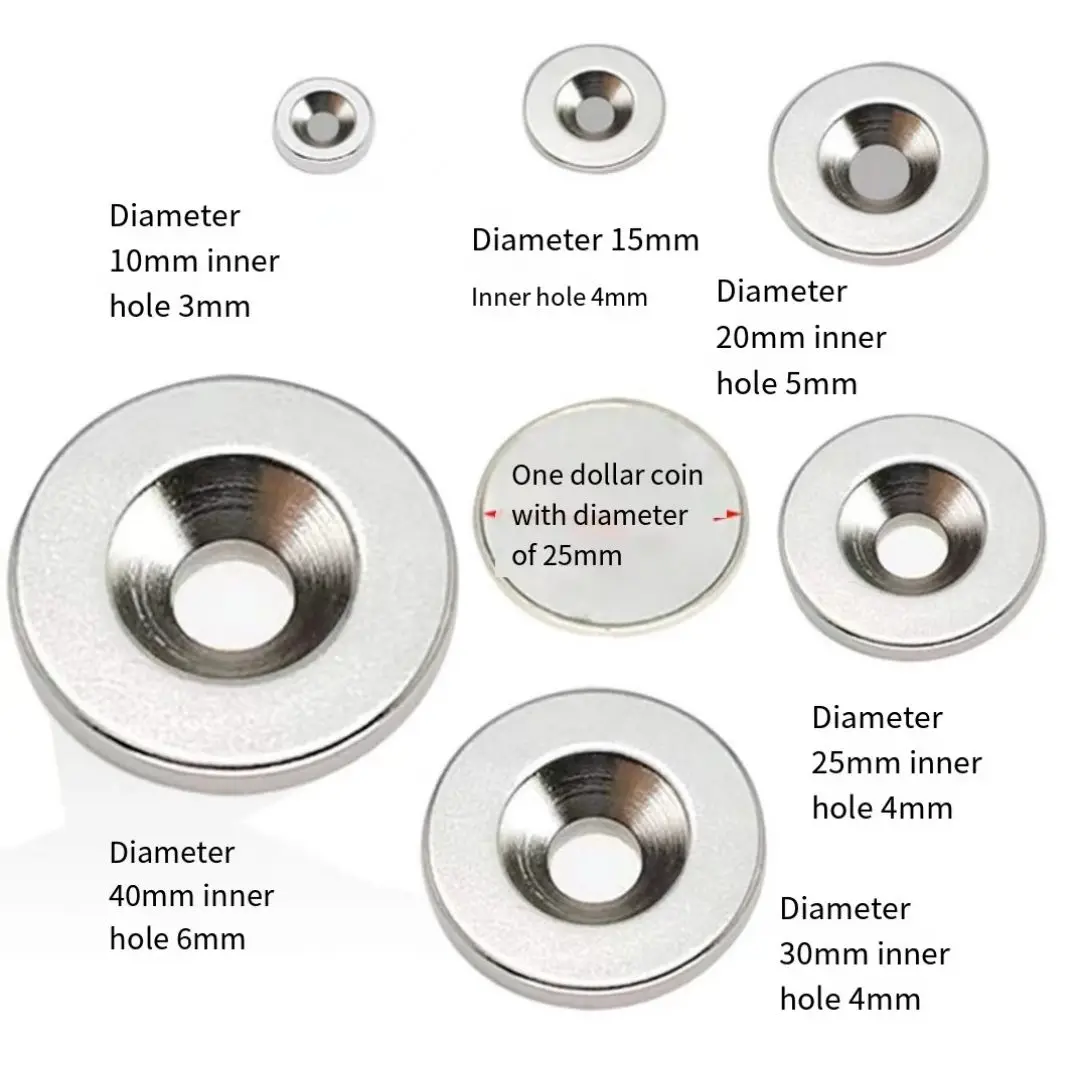 Customized N42 N52 Neodymium Disc Hole Ring Magnet Strong Permanent Sintered Ndfeb Fishing Magnet Countersunk Magnetic Materials