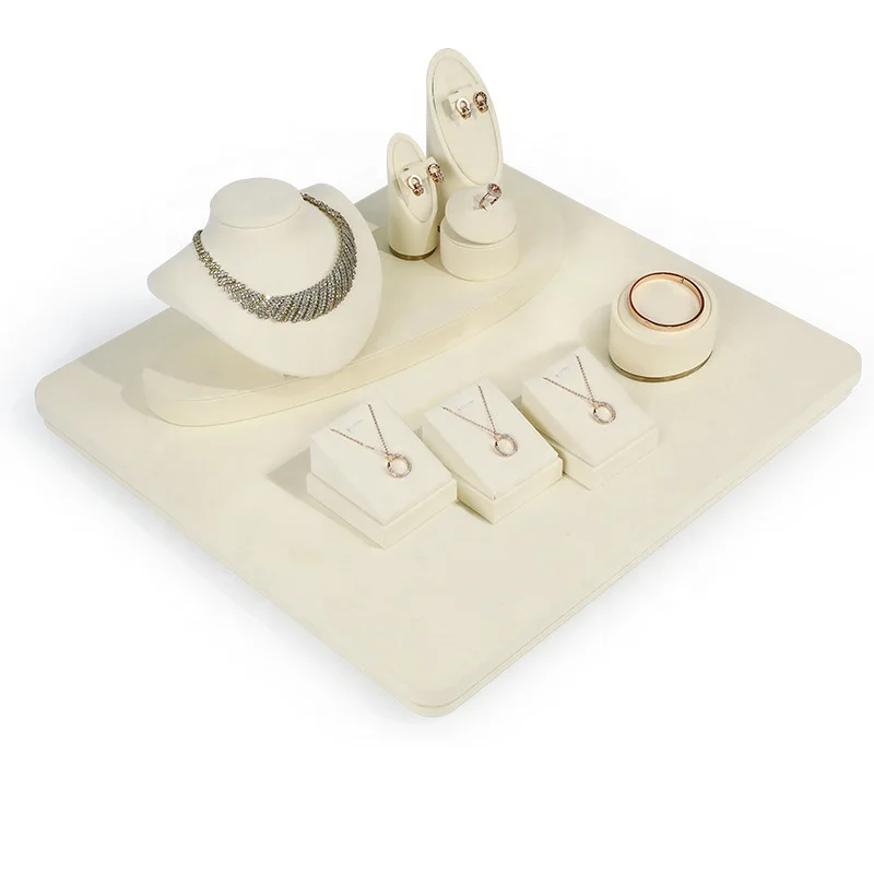 High-end necklace display stand beige white ultra slim hand bracelet tray jewelry counter display props jewelry display stand