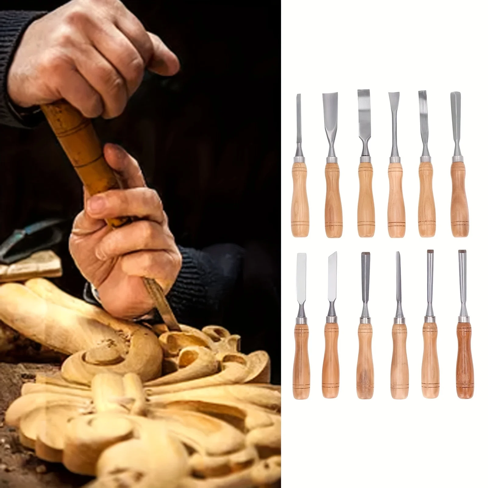 High Quality DIY Woodworking Tools Set Wholesale Engraved Wood Chisel with Straight and V-Shaped Tips Corner and Paring Chisel