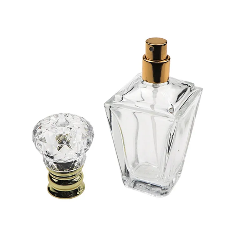 manufacture custom 60ml cheap perfume rectangle clear empty glass bottle with crimp