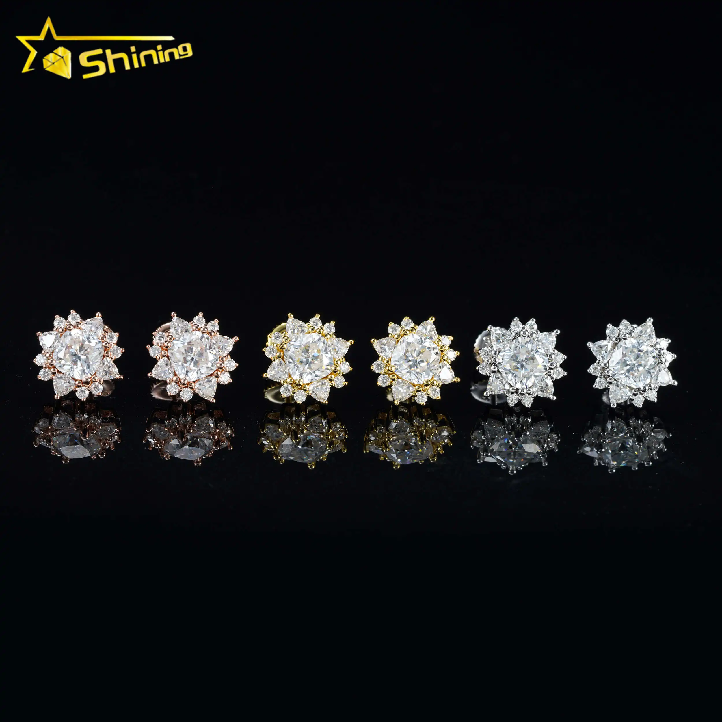 Diamond Tester Certified Factory Price 925 Sterling Silver Gold Plated VVS Diamond Moissanite Stud Earrings Cluster Earring