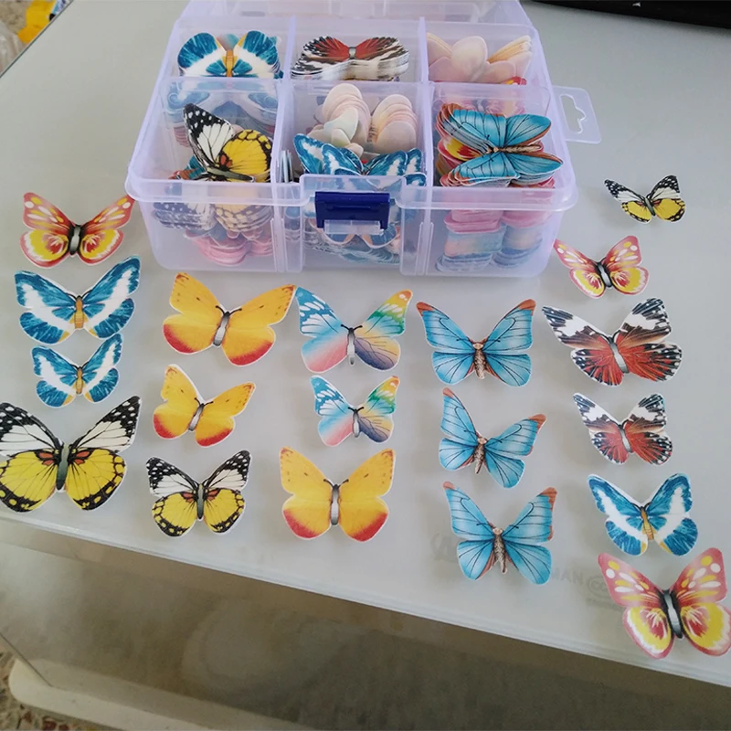 320 Pieces Butterfly and Flowers Shape Cake Baking Decoration Glutinous Rice Paper Wafer Paper Cake Dessert Topper
