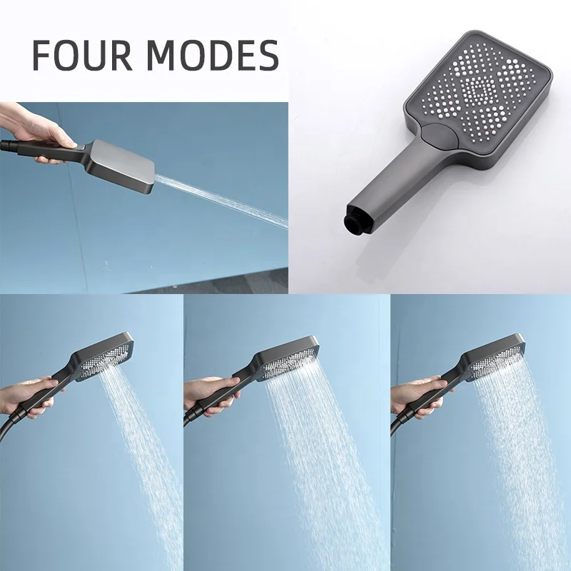 Luxury Square Bathroom Shower System gun grey brass shower mixers LED thermostatic rainfall Bathtub shower set