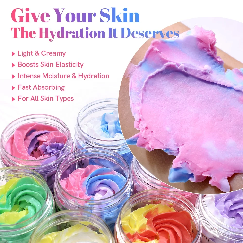 Custom Logo Whipped Cream Skin Moisturizing Lightening Coconut Oil Colorful Whipped Shea Body Butter