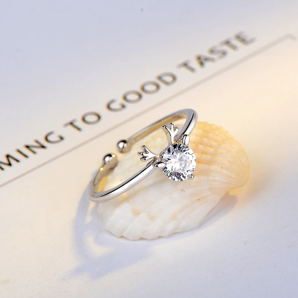 HOR01 RINNTIN Fine Jewelry Wholesale DIY Christmas Elk Deer Antler Head Adjustable Rings 925 Sterling Silver Women Rings