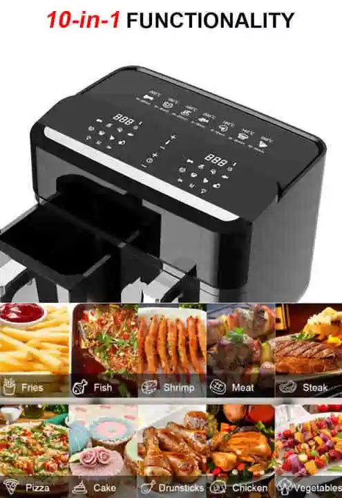 Household dual air fryer 9l touch screen double digital air fryer oven with visible window