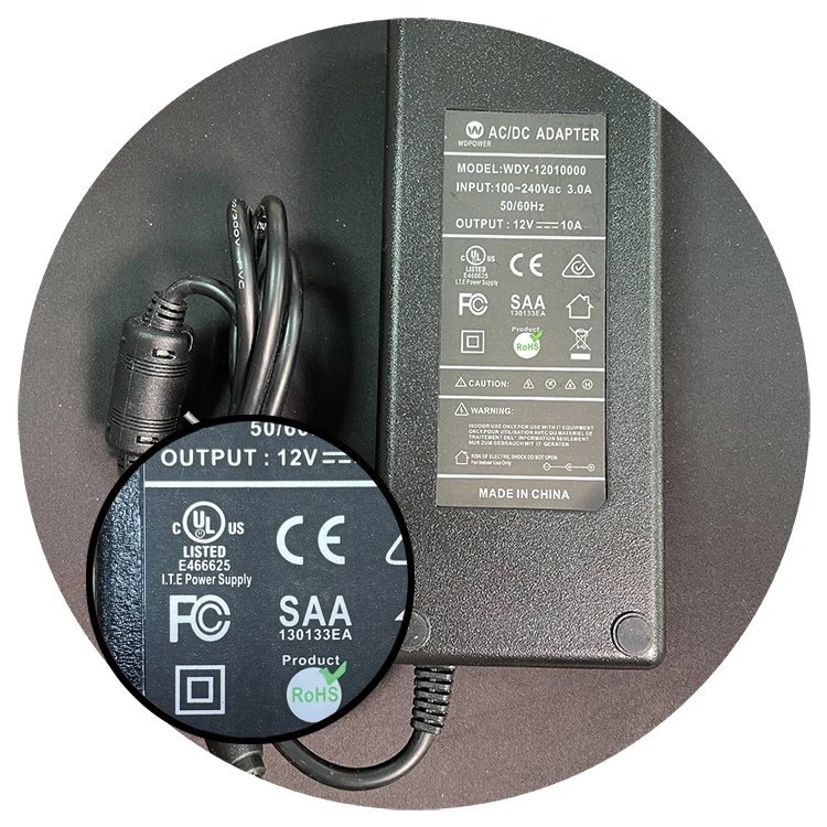 US AU CE ROHS AC100-240V desktop black DC12V 10A 120WATT led adapt for led strip sign